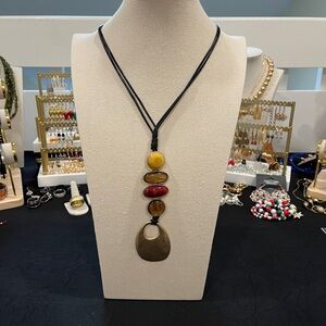 NWT Chico's Gold Tone Cord Necklace with Gold and Red Accents